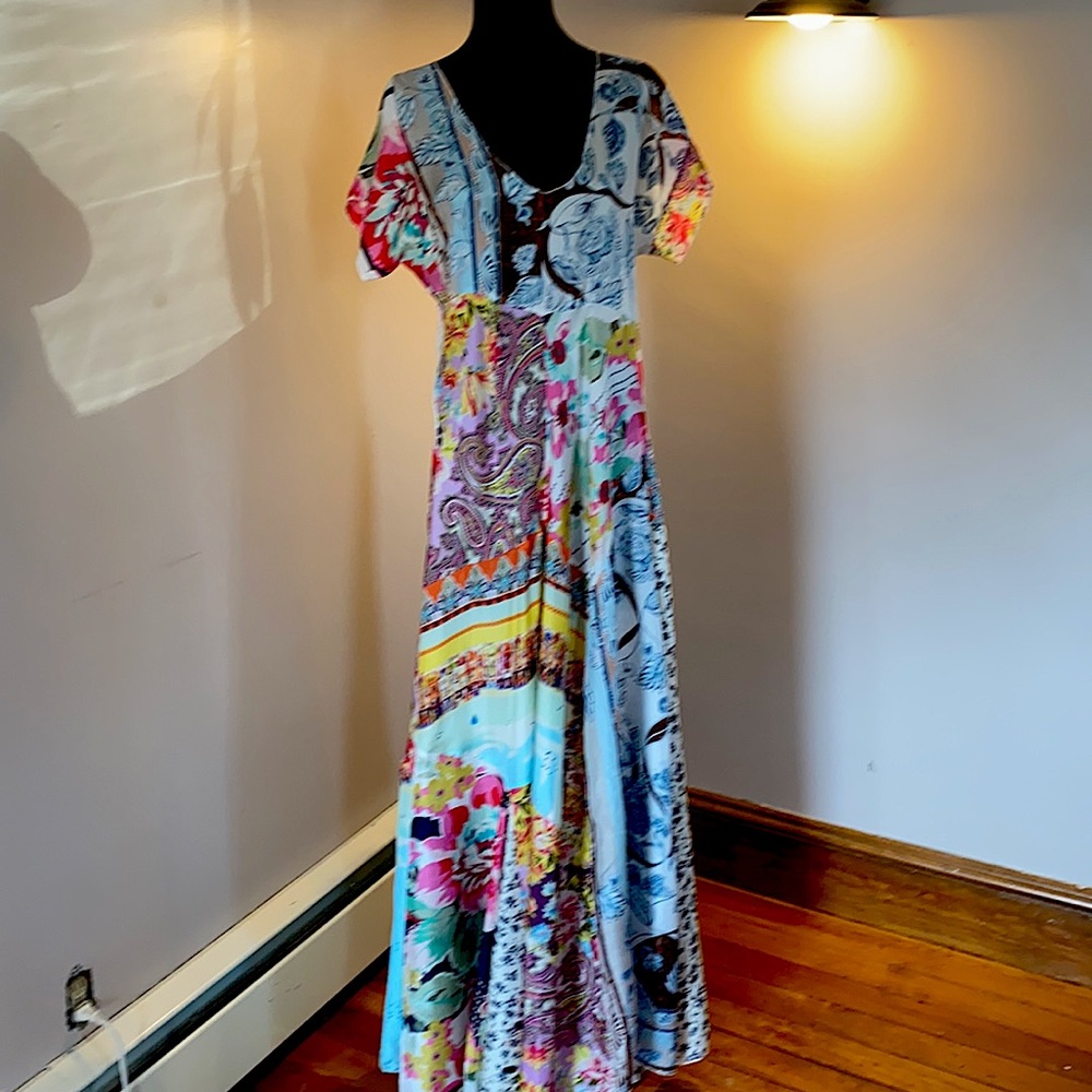 Johnny Was Printed Short Sleeve Maxi Dress